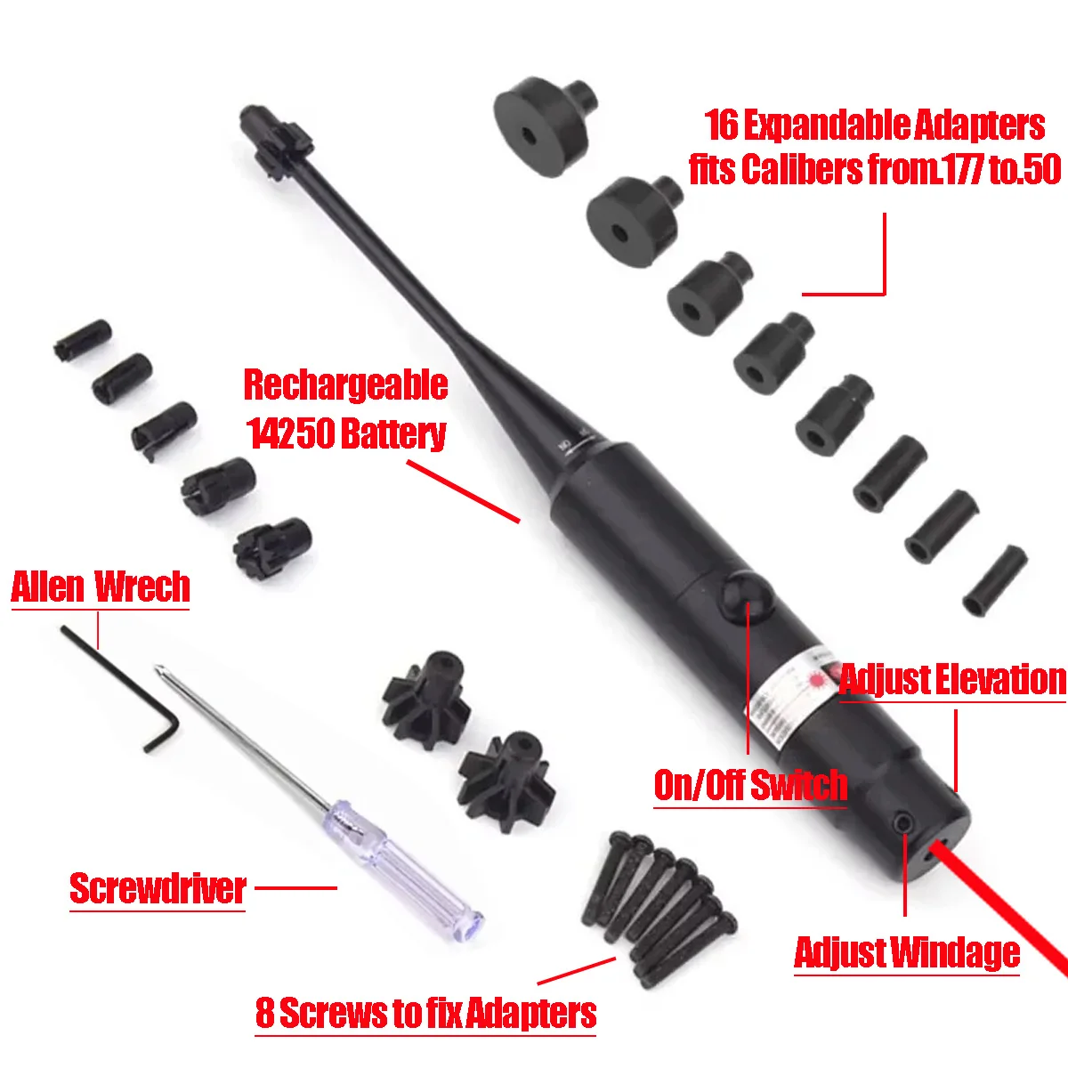 

Tactical Red Green Laser Boresighter Kit for .177 to.50 Caliber Laser Pointer Collimator Universal Bore Sighter Rifle Handgun