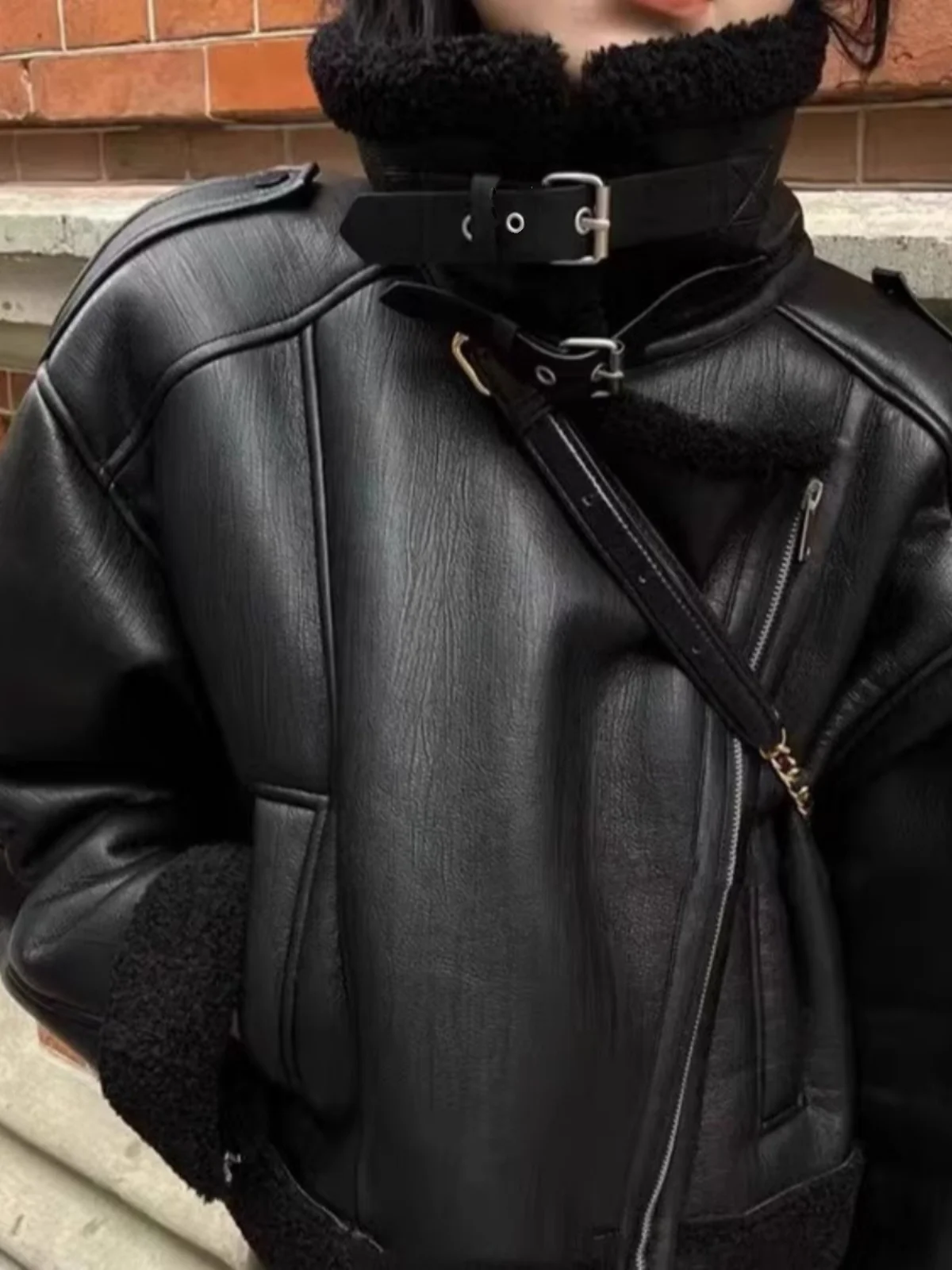 

Зимняя новинка Faion Thiened ort Fur Leather Jaet, женское корейское мотоциклетное пальто в стиле ретро с меховой подкладкой ягненка, модная верхняя одежда