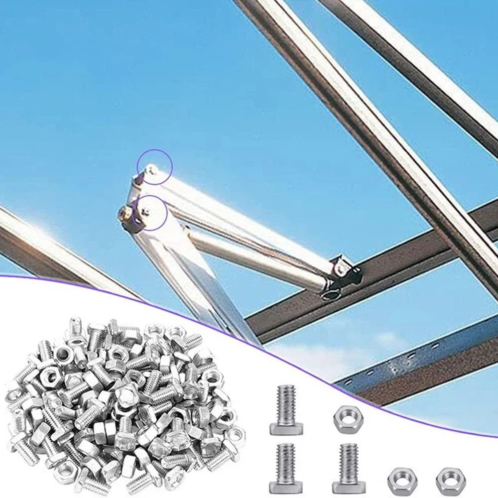 50/100Set Greenhouse Bolts and Nuts Sets Glasshouse Aluminium Nuts & Bolts Square Head