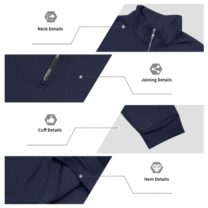 Grenzübergreifender Herbst- und Winter-Samt-Pullover für Herren, locker geschnitten, im Retro-Stil, lässig, mit Stehkragen, halbem Reißverschluss und Taschen für Pendler. – Detail 15