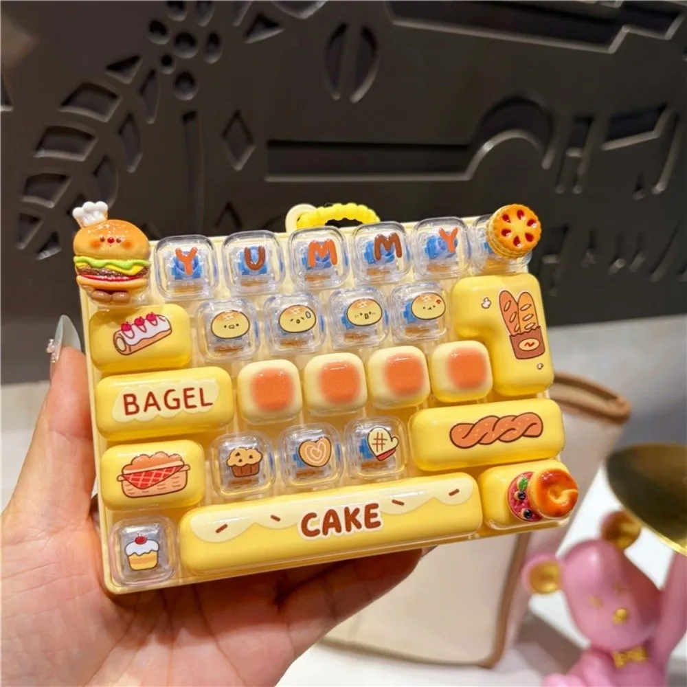 Bread Themed 26 Keys Keyboard Keychain Pressable Keys Clear Key Sounds Fingertip Button Key Ring Cartoon Plastic