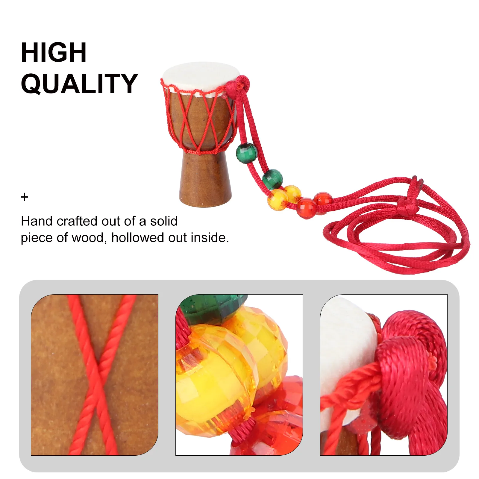 

African Drum Necklace Mini Wood H made Percussion Instrument Musical Gift African H Drum Wooden Decor Miniature
