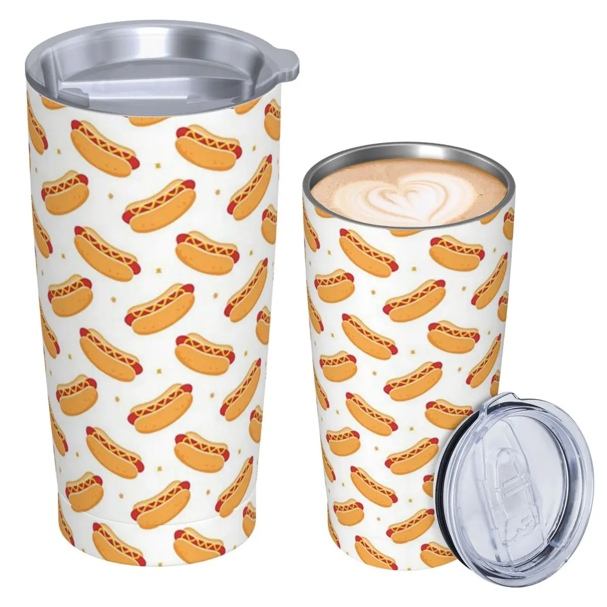 Hot Dog Food Delicious Pattern Stainless Steel Tumbler Vacuum Insulated Mug Thermal Cold Cups Straws With Lid 20oz