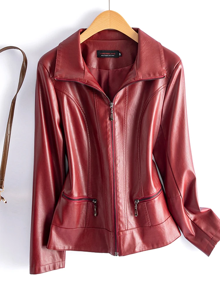  Ning Genuine Leather Jaet Women's ort Sle 2025 Spring Autumn New Korean Version Slim Fit Large Size Motorcycle ...