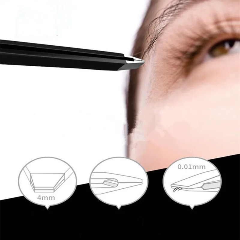สีดําแหนบคิ้วสแตนเลส Slant TIP กําจัดขนชุดเครื่องมือแต่งหน้า Eyelashes EXTENSION Double Eyelid Application