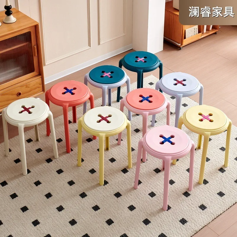 FOR Plastic Button Stool Household Stackable Dining Stool Modern Simple Strong Durable Dining Room Stool