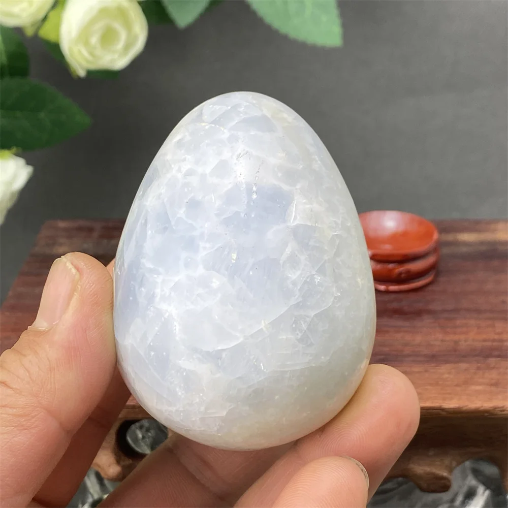 عينة مصقولة على شكل بيضة كريستال زرقاء طبيعية للتأمل واليوجا وديكور المنزل هدية - بيضة مزخرفة لطاقة الشفاء #4