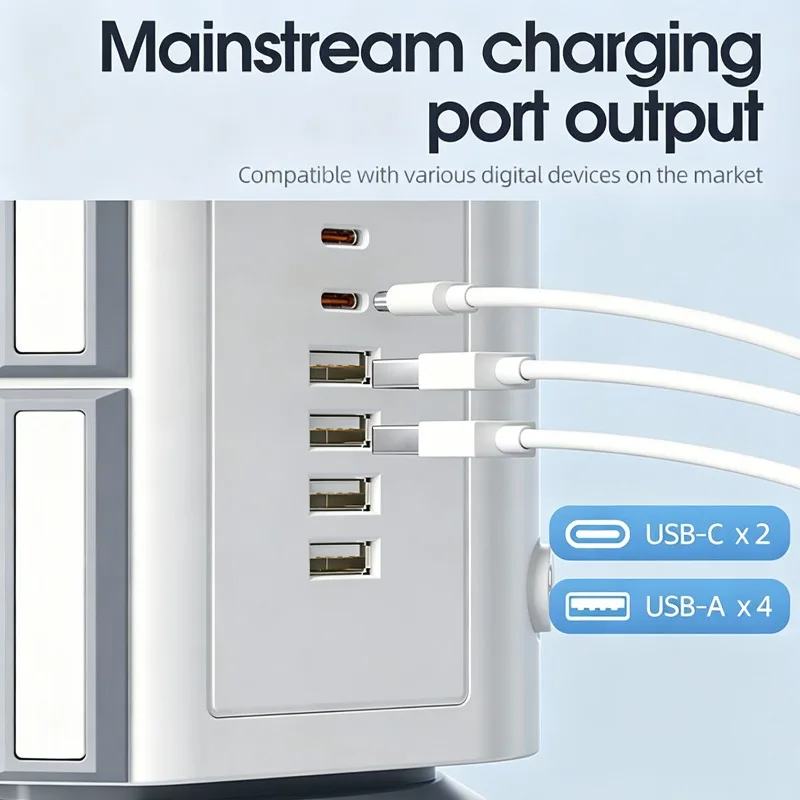 Multi Tower Power Strip Socket 6 AC Sockets + 4 * USB-A + 2 * USB-C Household Multi-Outlet Tower Power with 1.8M Power Cord