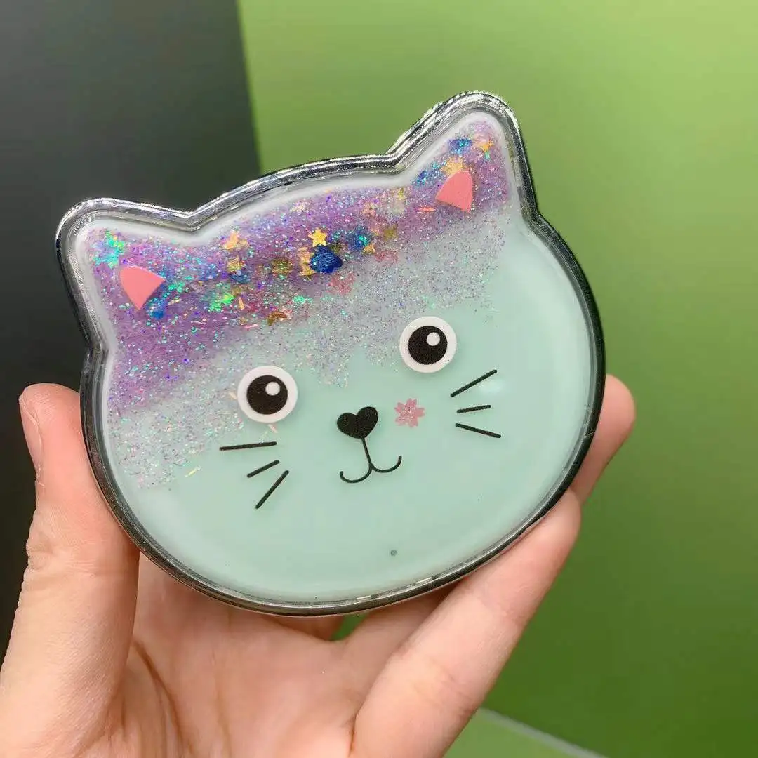 Cat Double-sided Makeup Mirror Portable Quicksand Sequins Cartoon Cute Girl Gift Hand Mirror Pocket Double-sided Makeup Mirror