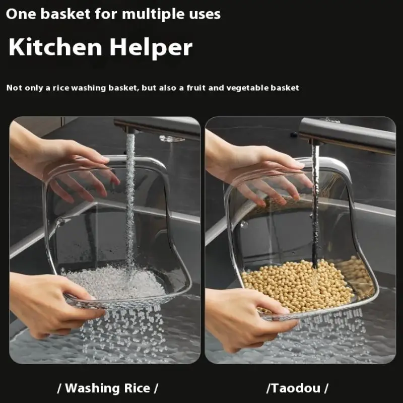 

1Pc PET Drain Basket Portable Transparent Fruit Colander Sink Drain Basket Strainer Washing Bowl Multi-Functional Rice Cleaner