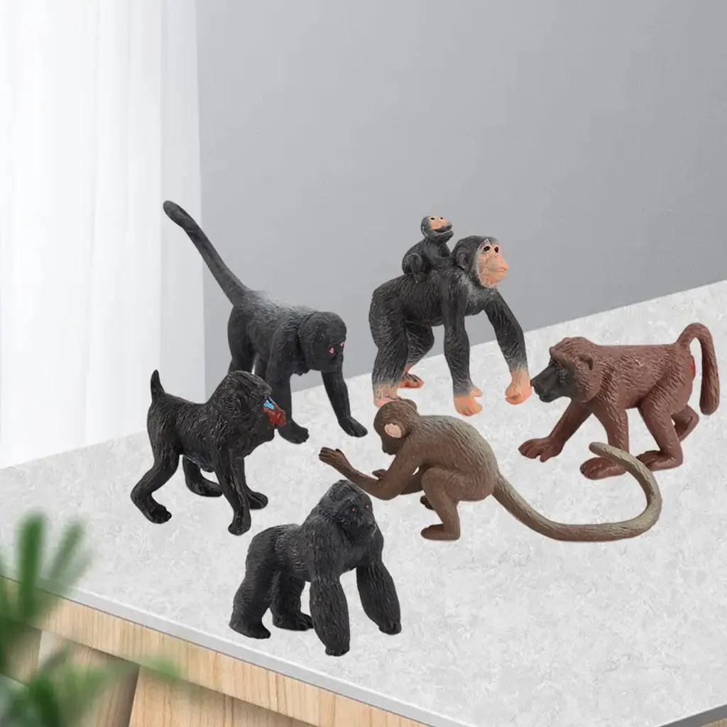 6 Stuks Chimpansee Beeldje Decor Speelset Dieren Speelgoed Beeldje Voor Kinderen