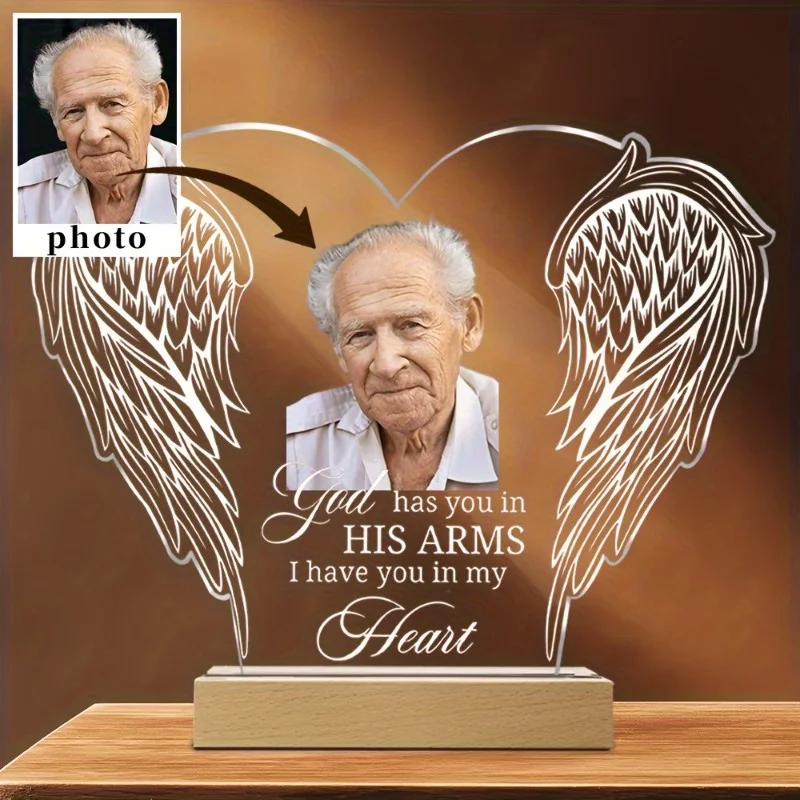 

Personalized Angel Wings Photo Plaque Custom Memorial Ornament with Premium Gift Box Acrylic Remembrance Sign Bereavement Gift