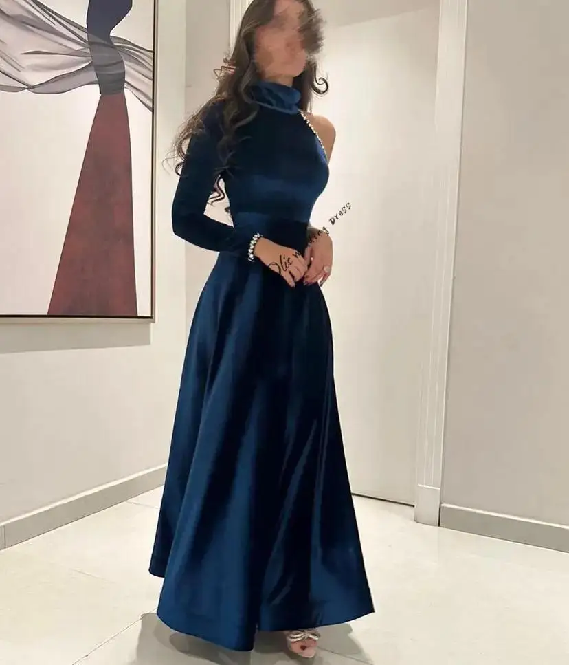 customized Vintage Long Sleeve Prom Dresses High Neck Floor Length Crystals Party Gowns Back Zipper Evening Dresses2025