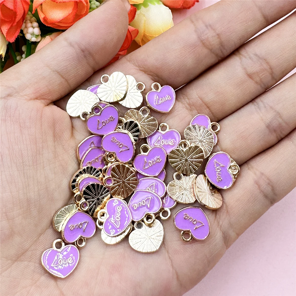 Alloy Dripping Oil Little Love Heart Pendants For Bracelet Earring Making Handmade Material DIY Jewelry Accessories Loose Beads