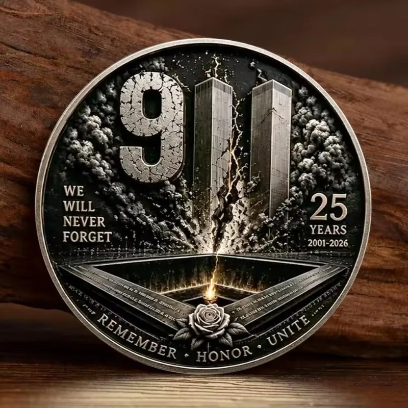 2D 25th Anniversary of 911 Gold Plated Collection Coin Never Forget Terrorist Attack Souvenir Coin