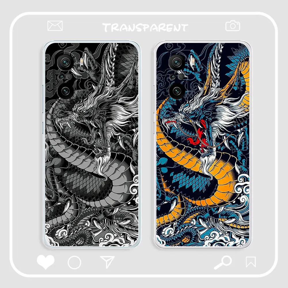 Clear Phone Case For Redmi K60 K50 K40 K40S K30 K20 12 12C 10C 10A 9T 9A 9 8 POCO M3 X3 X4 X5 Pro Case Mythical Dragon And Tiger