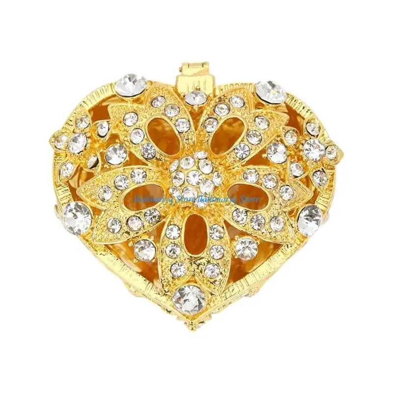573B Romance Heart Shaped Metal Jewelry Storage Box Decorated With Diamonds And Pearls