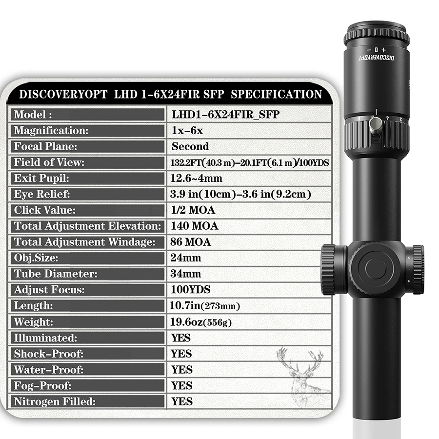 DISCOVERYOPT LHD 1-6X24FIR SFP LPVO Riflescope الألياف شبكاني مع نطاق نقطة فائقة السطوع لـ.223 AR15.308