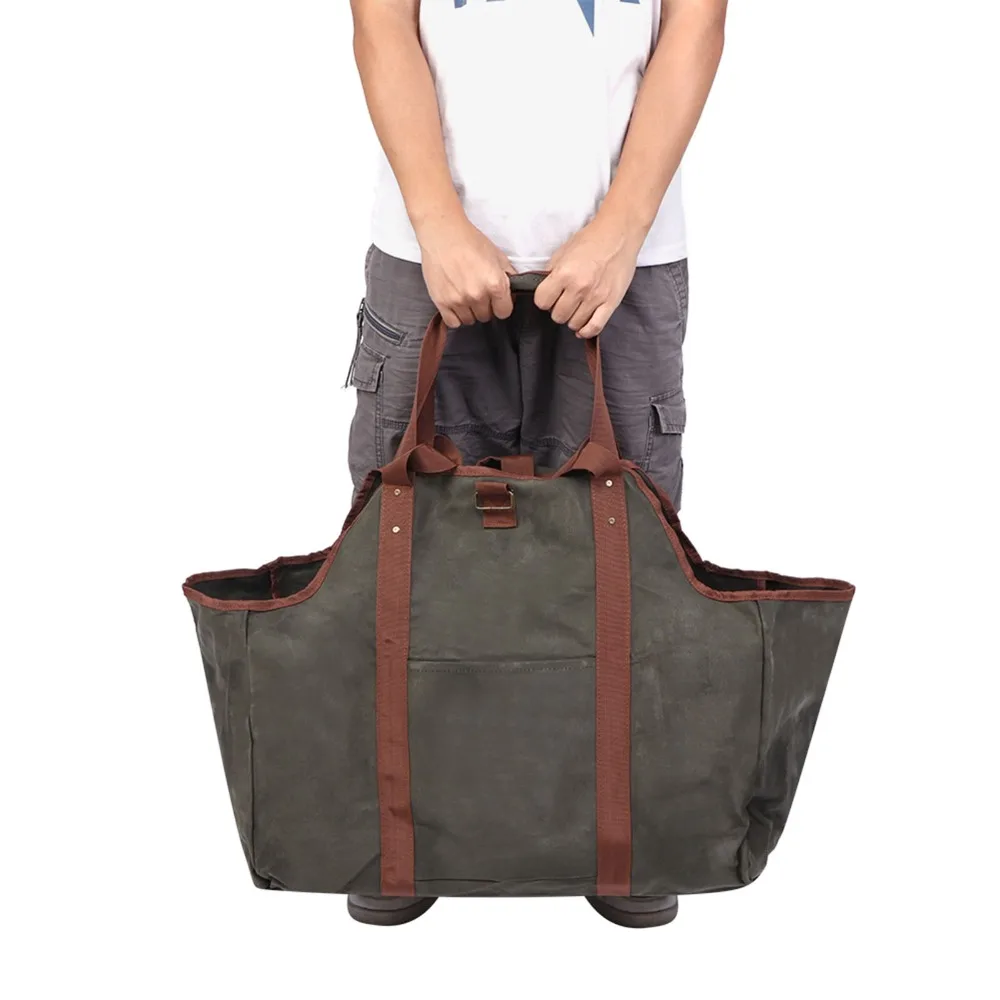 

Waxed Canvas Firewood Carrier Waterproof with Reinforced Handles Firewood Log Tote Foldable Thicken Firewood Bag