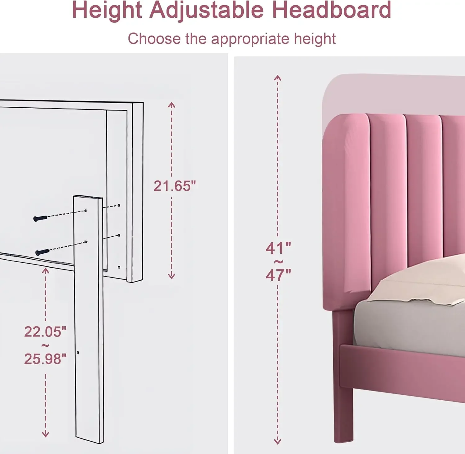 Full Size Upholstered Bed Frame with Adjustable Headboard, Velvet Platform Mattress Foundation, Strong Wood Slat