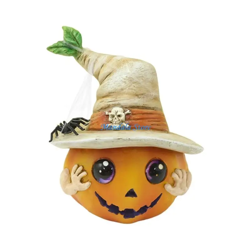 

U2JC Halloween Pumpkin Decorations Resins Pumpkin Figurines with Hat Table for Outdoor and Indoor Fairys Garden Decors