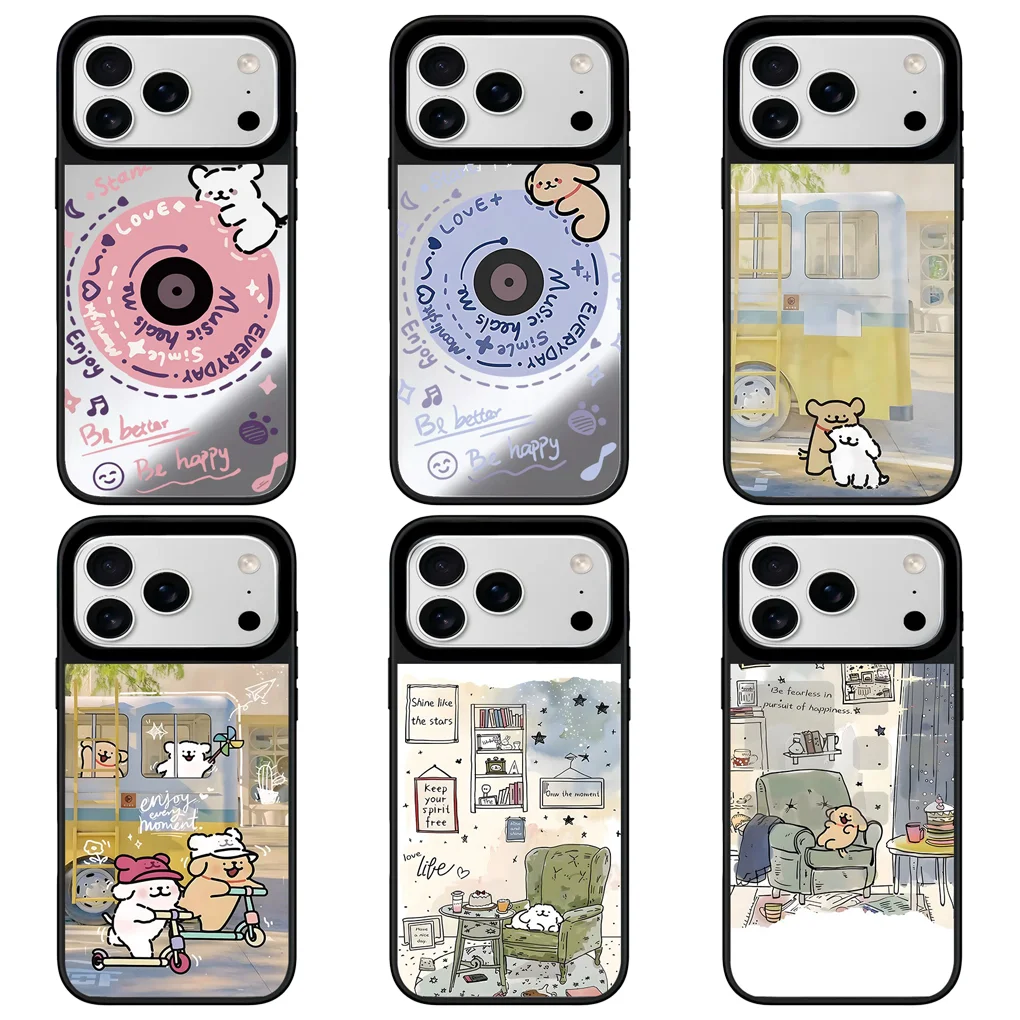 

Cute Friend Dog Mirror Surface Black Border Magnetic Phone Case Cover for IPhone 12 13 14 15 16 17 Pro Max Case