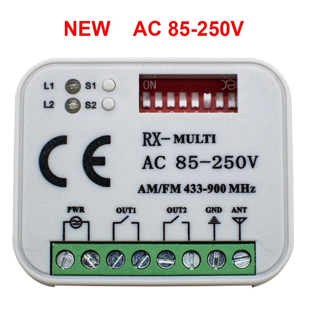 Universal Garage Door Receiver AC 220V 9-30V 2CH RX Multi Frequency 300-900MHz Controller Switch For 433 868 MHz Remote Control