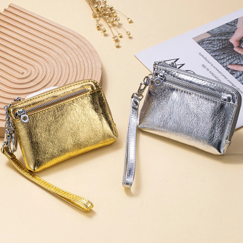 

Кожаный кошелек для монет для женщин, портативный маленький кошелек-брелок на молнии, держатель для карт с подвесной пряжкой