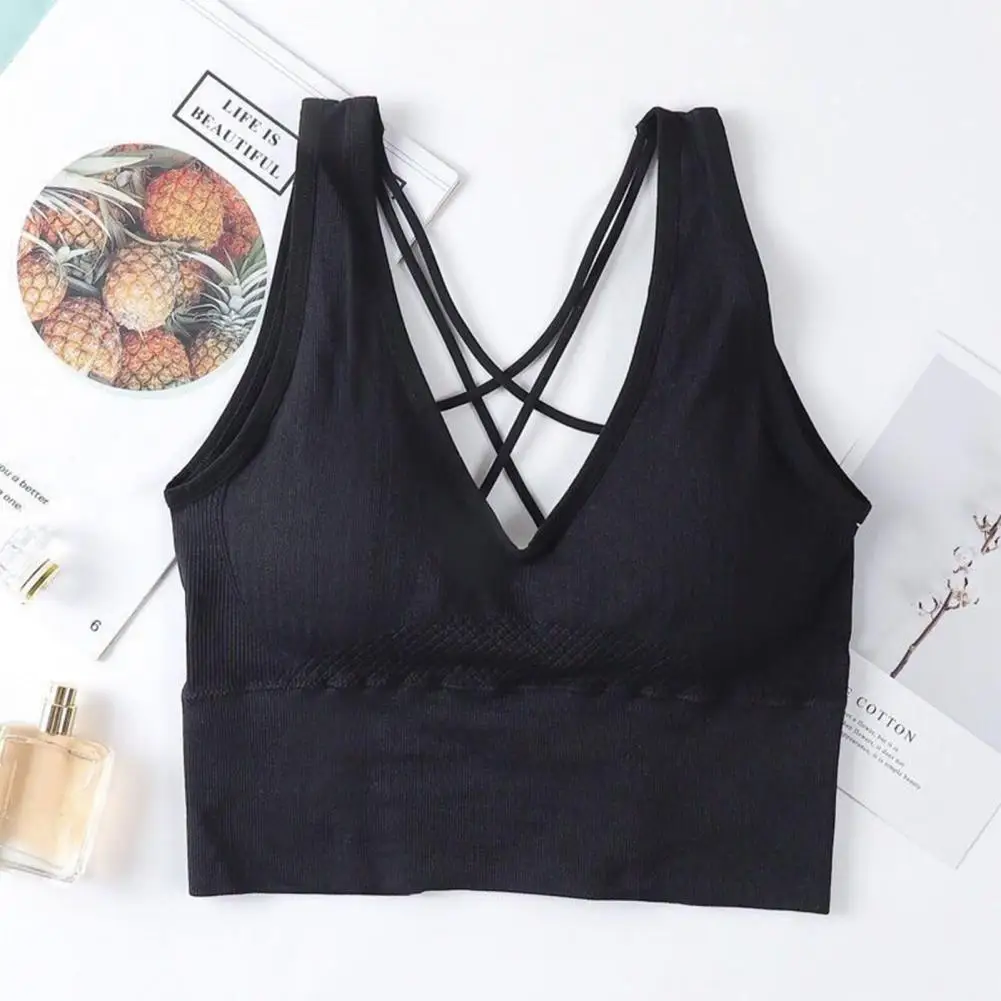 

Breathable Comfortable Bra Solid Color Women's Push Up Padded Yoga Bra with Detachable Chest Pads Cross Back V for Comfortable