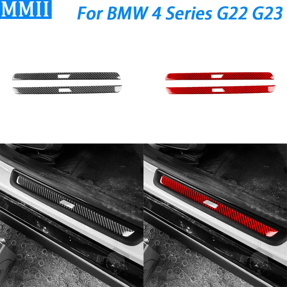 For BMW 4 Series G22 G23 G26 2021-2025 Carbon Fiber Inner Door Sill Panel Cover Trim Car Interior Decoration Accessories Sticker