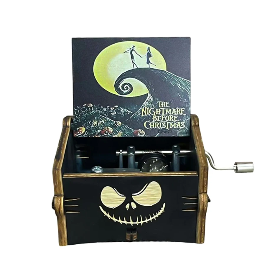 Caja de música de Feliz Navidad y Halloween, tema de Anime, caja Musical de madera con manivela, regalo de cumpleaños de Año Nuevo para niños