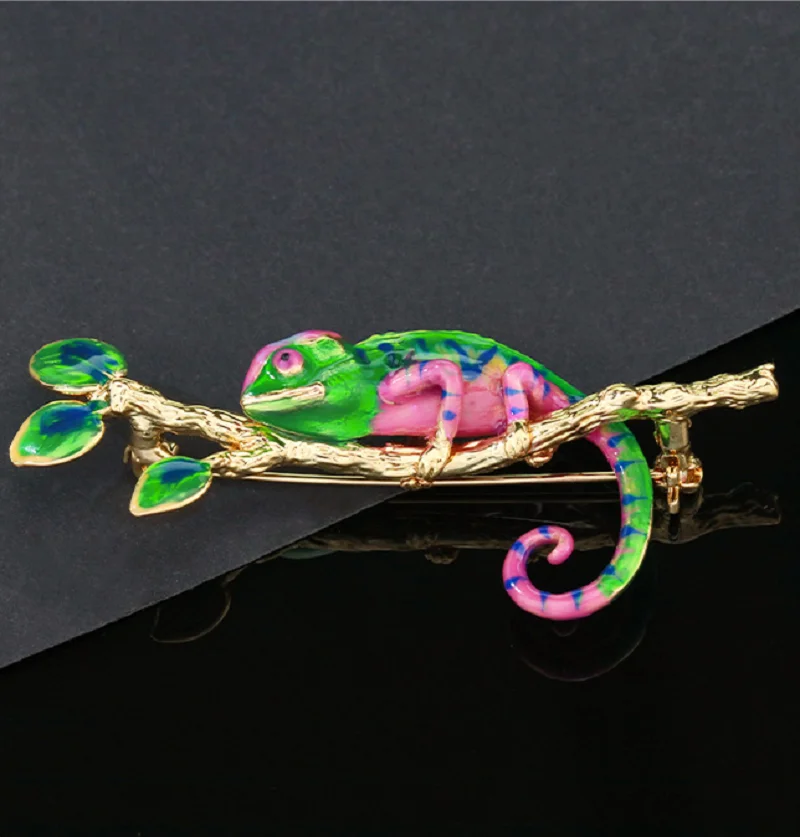 

18K позолоченная Эмаль Хамелеон Gecko Брошь ящерица