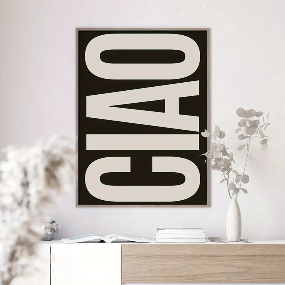 Modern Black And Beige Italia Retron Quotes Art Ciao Canvas Poster Paintings Wall Art Gift For Living Room Room Decor