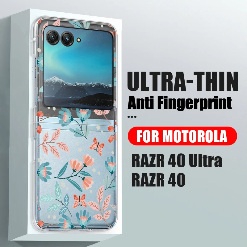 Flowers Pattern Clear Folding Phone Case For Motorola Razr 60 50 Ultra Razr60 Ultra Razr40 Razr50 Shockproof Transparent Cover