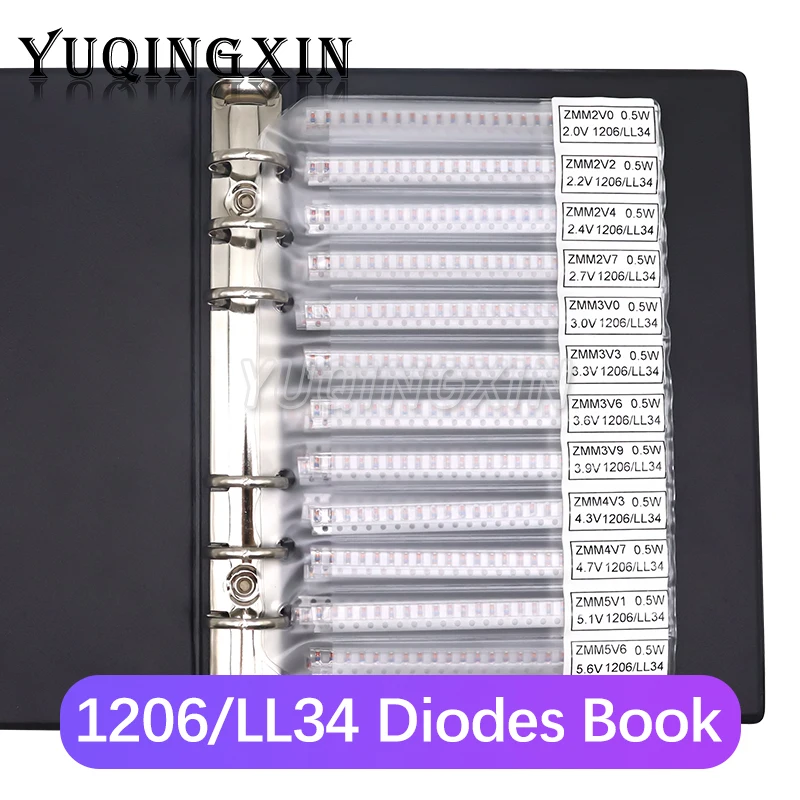 LL34 SMD Zener Diode Sample Book LL4148 1/2W 2V-47V 34Values Package 0.5W Series Commonly Used Assorted Kit