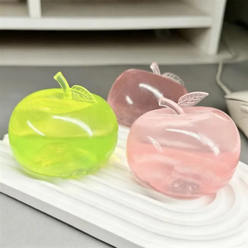 Realistic Apple Squishy Translucent Apple Squishy Crystal Jelly Stress Ball Soft Silicone Squeeze Toy for Stress& Anxiety Relief