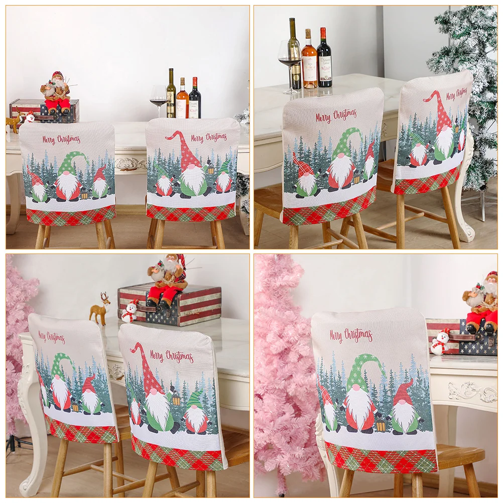 

Christmas Chair Cover Dining Covers Festive Printed Cartoon Linen Festival Santa Claus Decorations