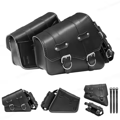 For Harley Davidson Sportster XL883 XL1200 Black PU leather saddle luggage bag with kettle bag, motorcycle retro saddle bag