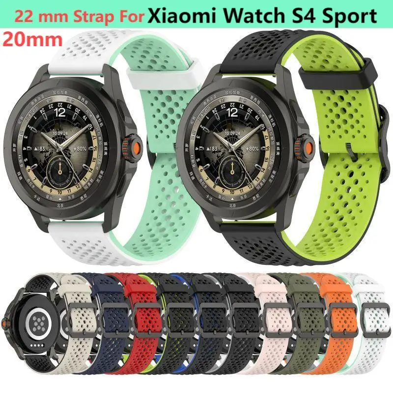 22mm Bicolor Strap for Xiaomi Watch S4 Sport Multiple Holes Waterproof Strap Xiaomi Watch S3 S2 Bracelet 20mm 22mm Universal