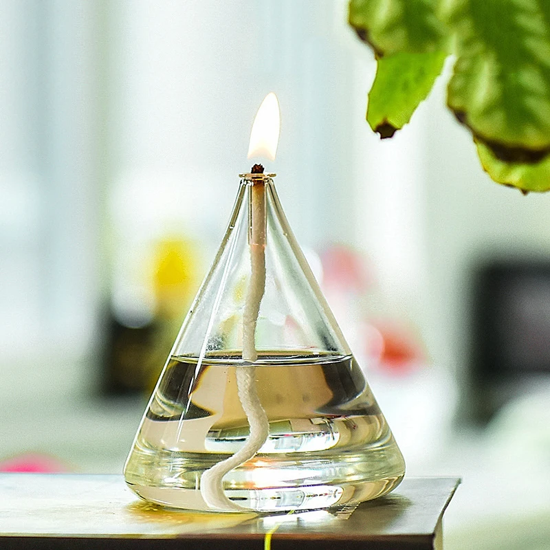 Refillable Liquid Petite Cone Oil lamp - Sturdy Borosillicate Glass Oil Candle (Cone)