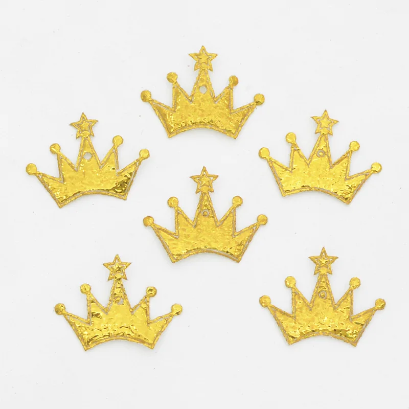 100Pcs 18*25mm Laser Cloth Gold Crown Applique for Craft/Wedding/Clothing Decor DIY Headwear Ornament Patch Accessories