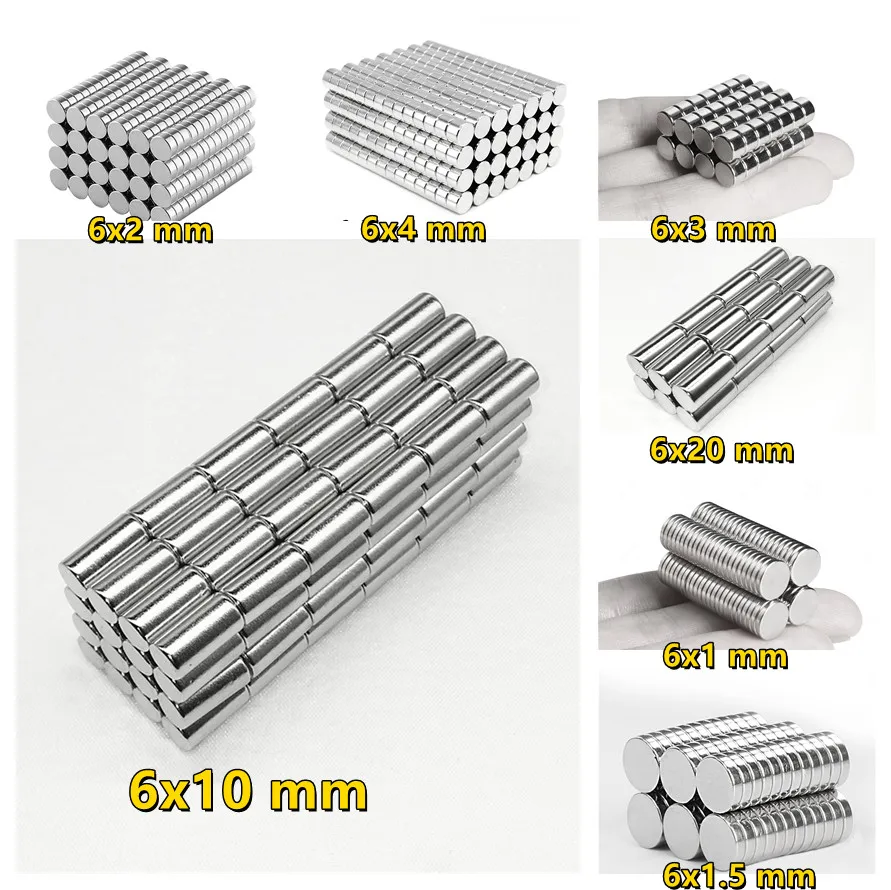 

20~1000Pcs N35 Round Magnet 6x1 6x2 6x3 6x4 6x10 6x20 6x1.5 Neodymium Magnet Permanent NdFeB Super Strong Powerful Magnets 6*20