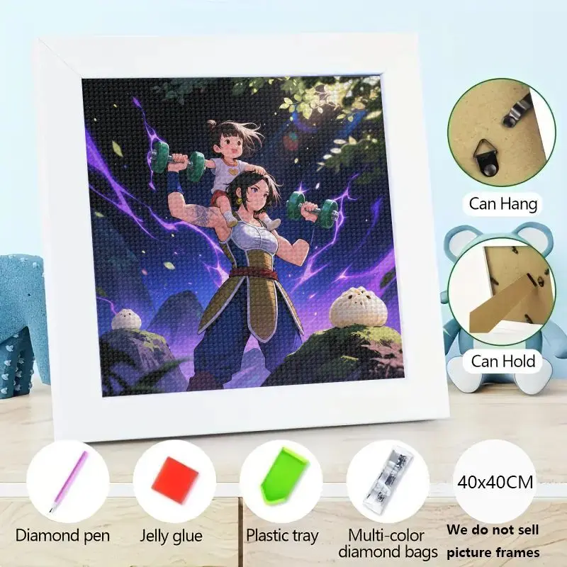

1PC DIY 5D Diamond Painting Kit Home Decor Wall Art Picture, Anime Strong Mother Daughter Lifting Dumbbells Fantasy Forest Full