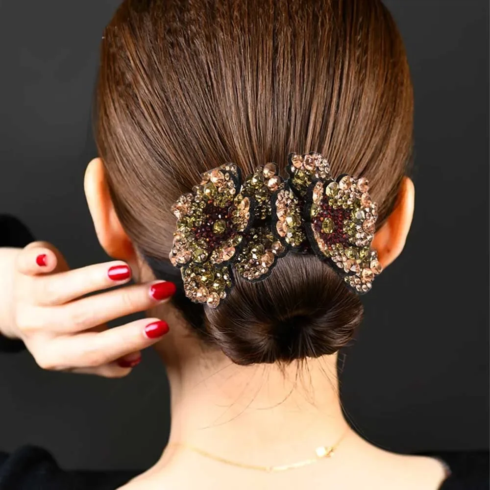 New Meatball Hair Accessories Women Hair Claws Headdress Rhinestone Flower Hairpin Bird Nest Floral Bun Banana Ponytail Clips