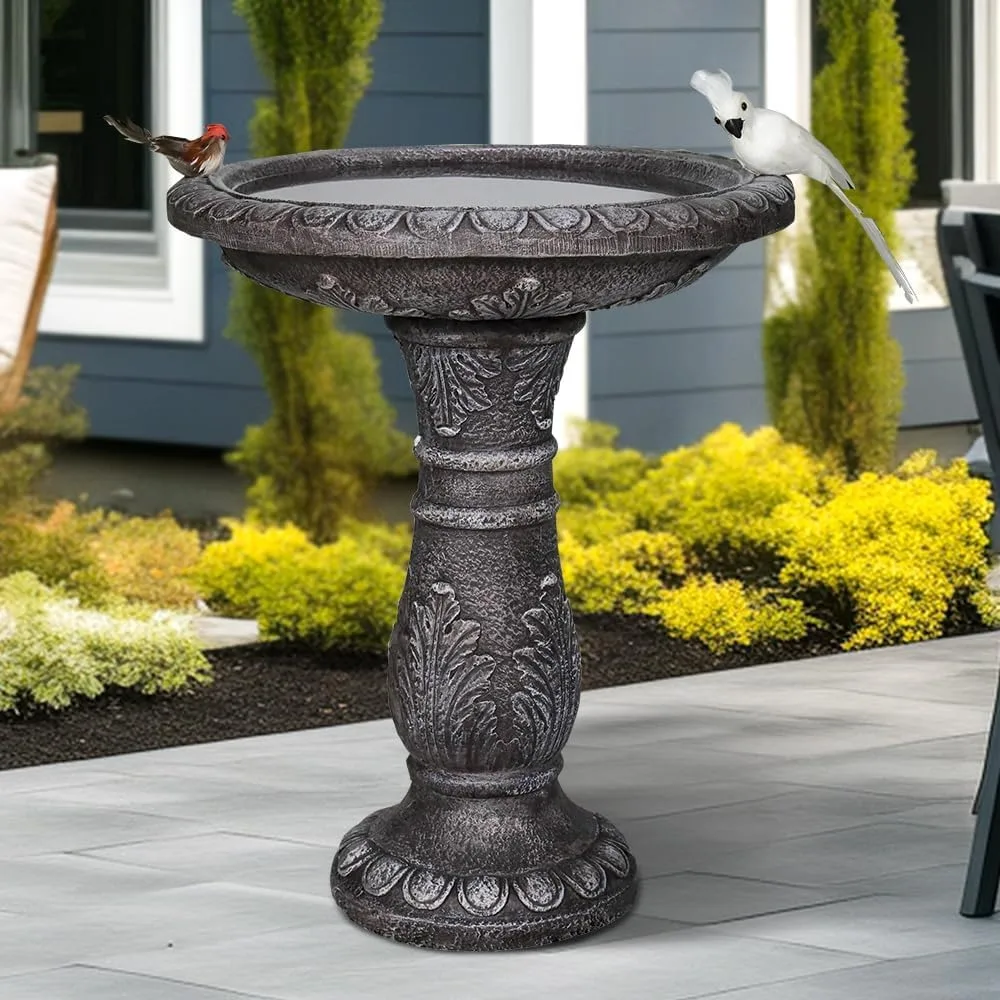 

24.4 H Cement Bird Bath for Garden- Fibre Reinforced Concrete Bird Baths for Outdoors, Large Size Vintage Carved Pedestal