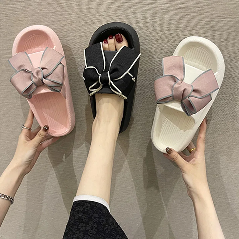 شباشب نسائية عصرية بفيونكة نعل سميك ناعم غير قابل للانزلاق مثل الراحة في الأماكن المغلقة والخارجية صنادل مفتوحة من الأمام