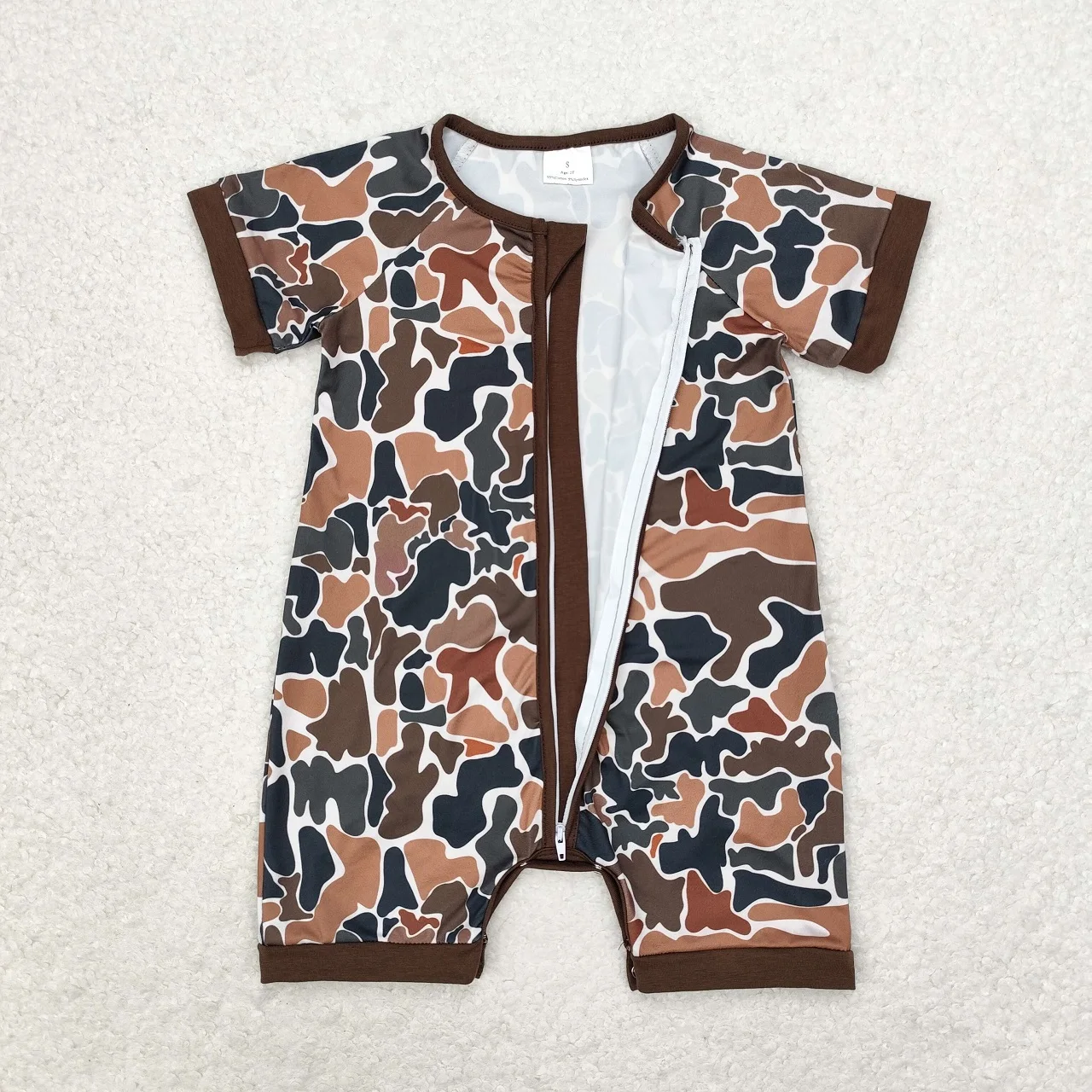 Wholesale Toddler Short Sleeves Romper Newborn Summer Camo Zipper Baby Boy One-piece Kids Children Buttons Brown Clothing