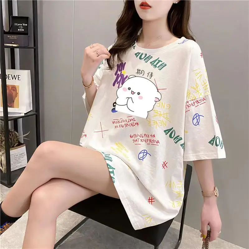 Women Summer Fashion Loose Casual Printing O-neck Short Sleeve T-Shirt Women Clothes Fashionable All-match Appear Thin Top Tee