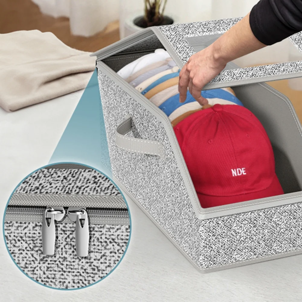 Foldable Zipper Baseball Cap Storage Box Stackable Dustproof Storage Box Multi-Purpose Hat Storage Box for Home Organizer Use