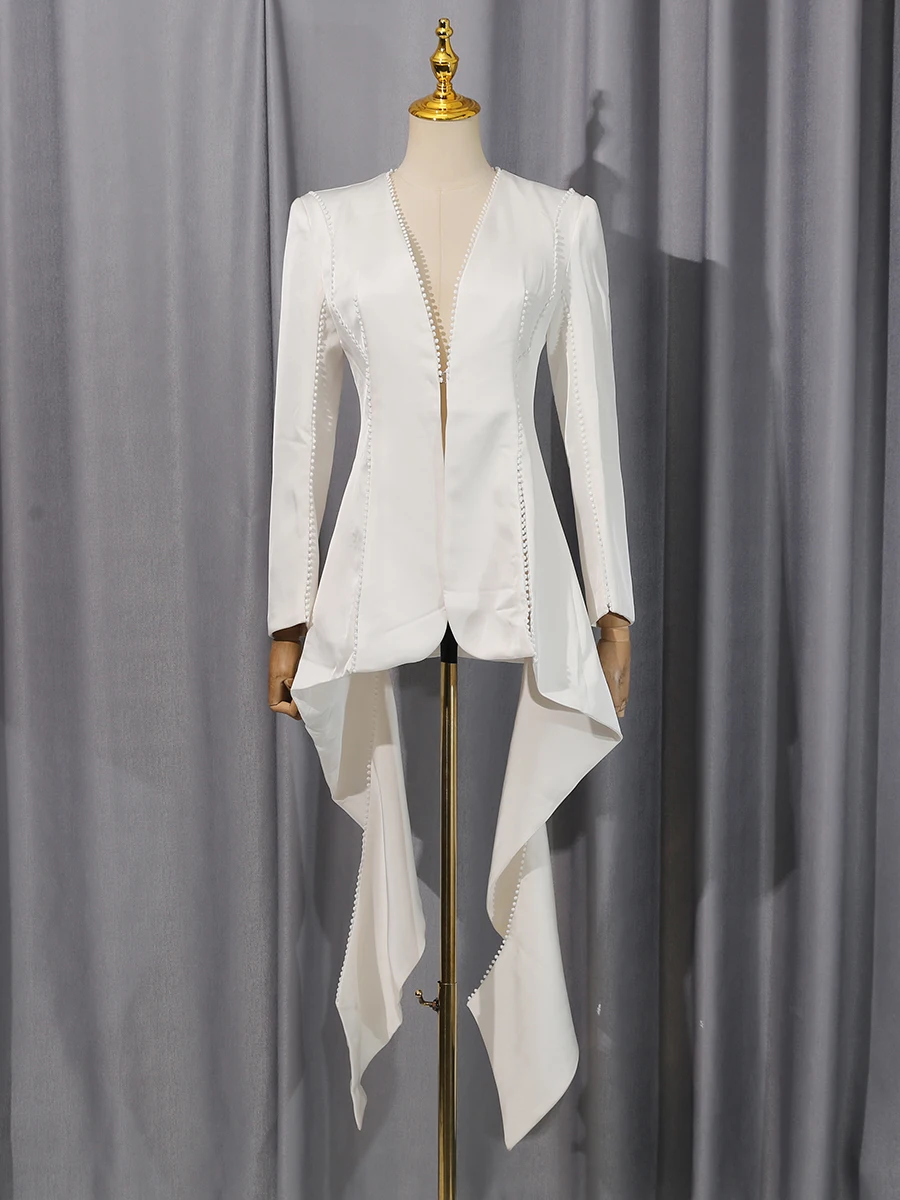 VGH Designer British Style Slimming Hollow Out Jackets For Women Deep V Neck Long Sleeve Autumn Sexy Jacket Female Fashion New